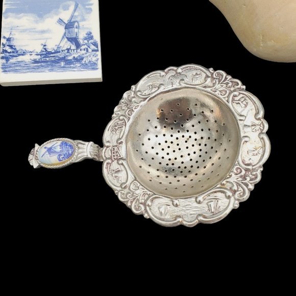 LOT Delft Tea Strainer & Mini Tile Dutch Holland Wooden Shoe, Blue White VTG Tri - Picture 2 of 10